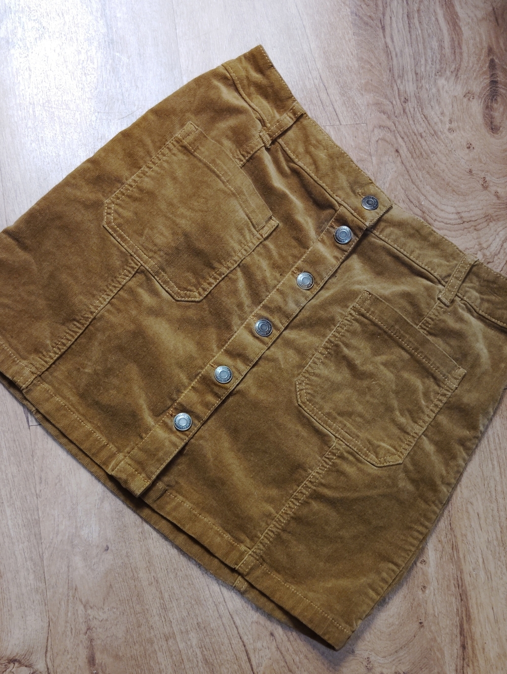 Mudd Corduroy Button-Front Skort in Mustard Brown
